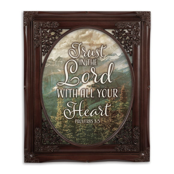 Cottage Garden Refuge and Strength Burlwood Finish Wavy 5 x 7 Oval Table and Wall Photo Frame 
